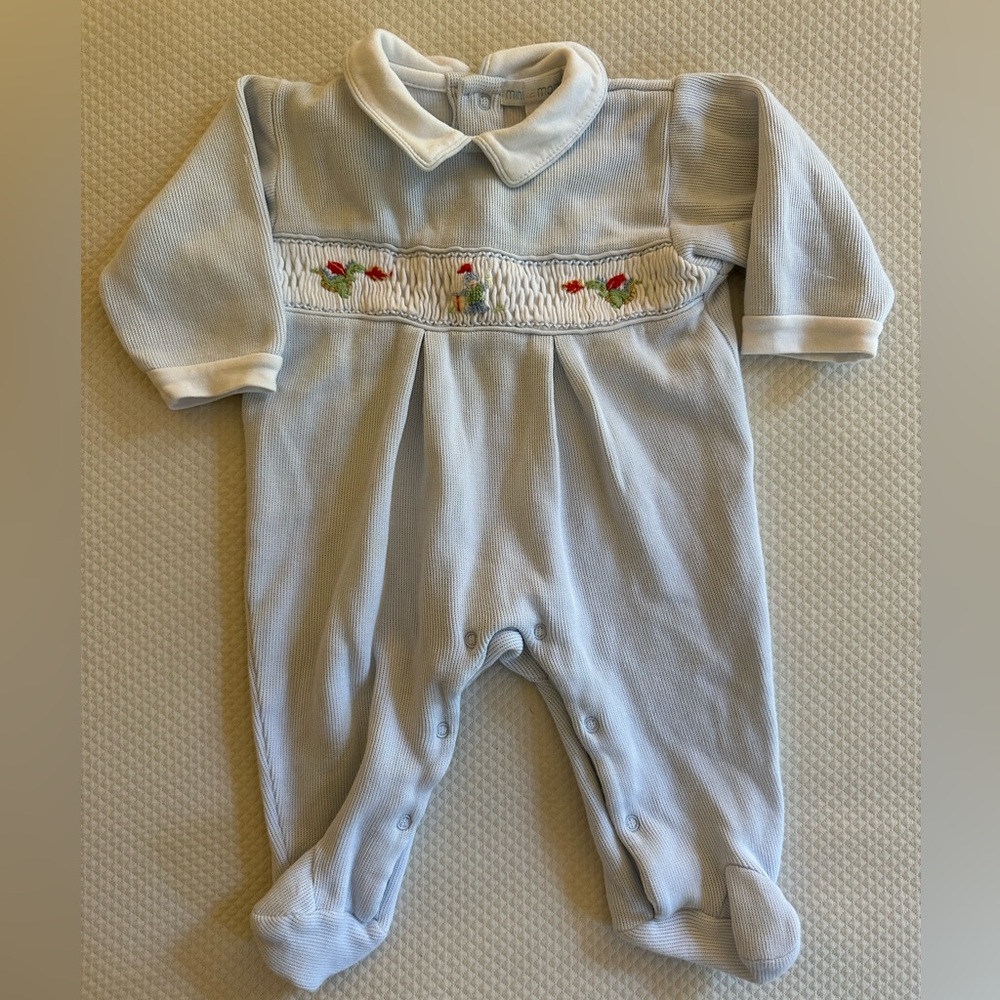 Charming Blue Baby Footie with Embroidery